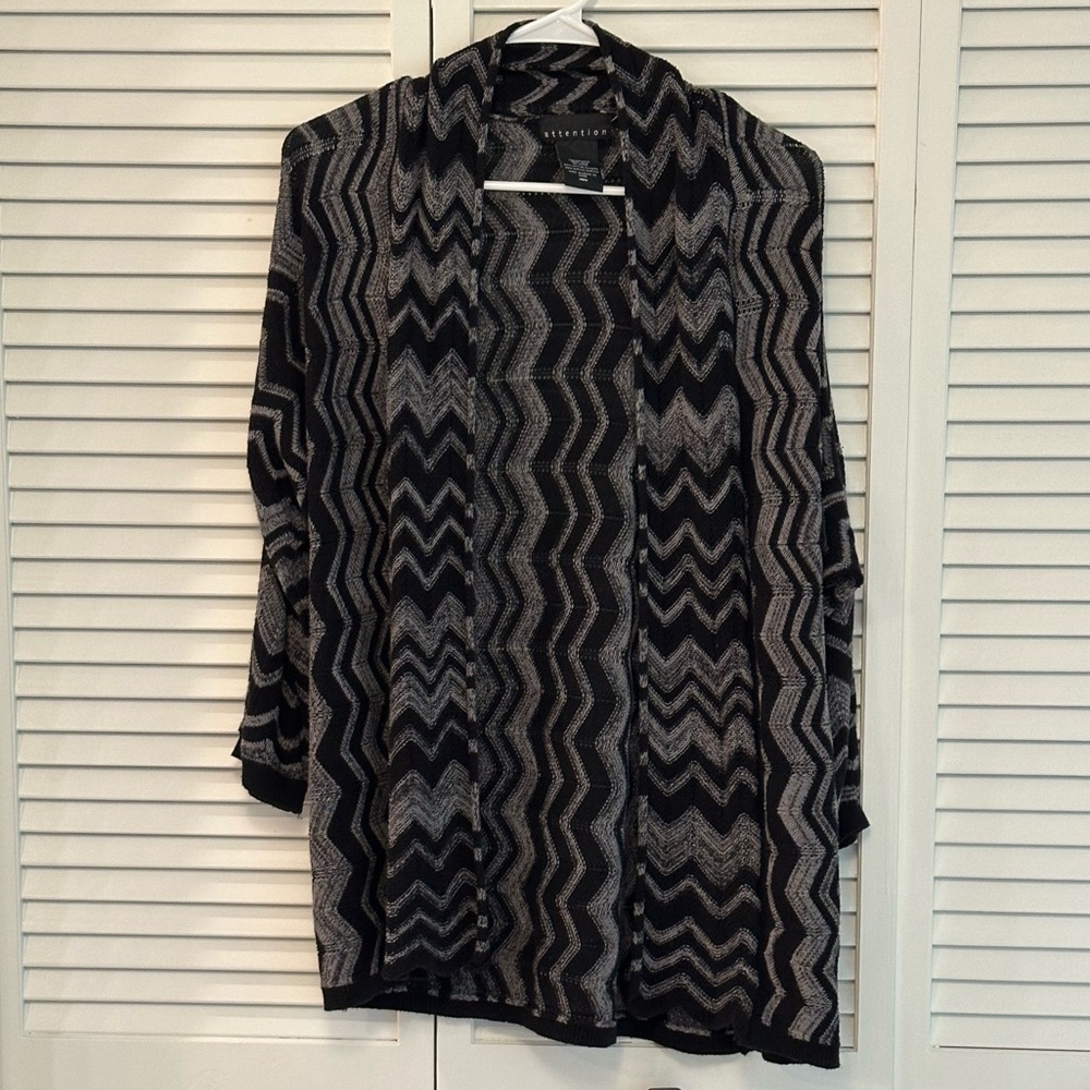 Attention Black and Gray Long Cardigan